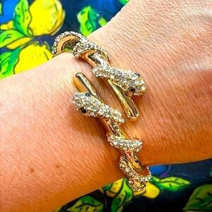 Brand New Natasha Gold Tone Rhinestone Snake Wrap Hinge Bracelet Cuff Bangle